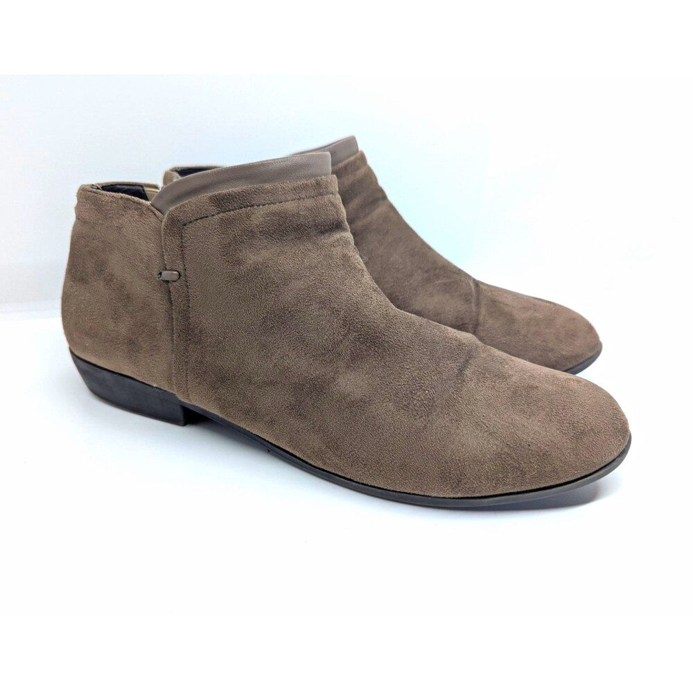 Comfortview Bexley Brown Suede Ankle Booties Womens 11M Round Toe Side Zip Boots